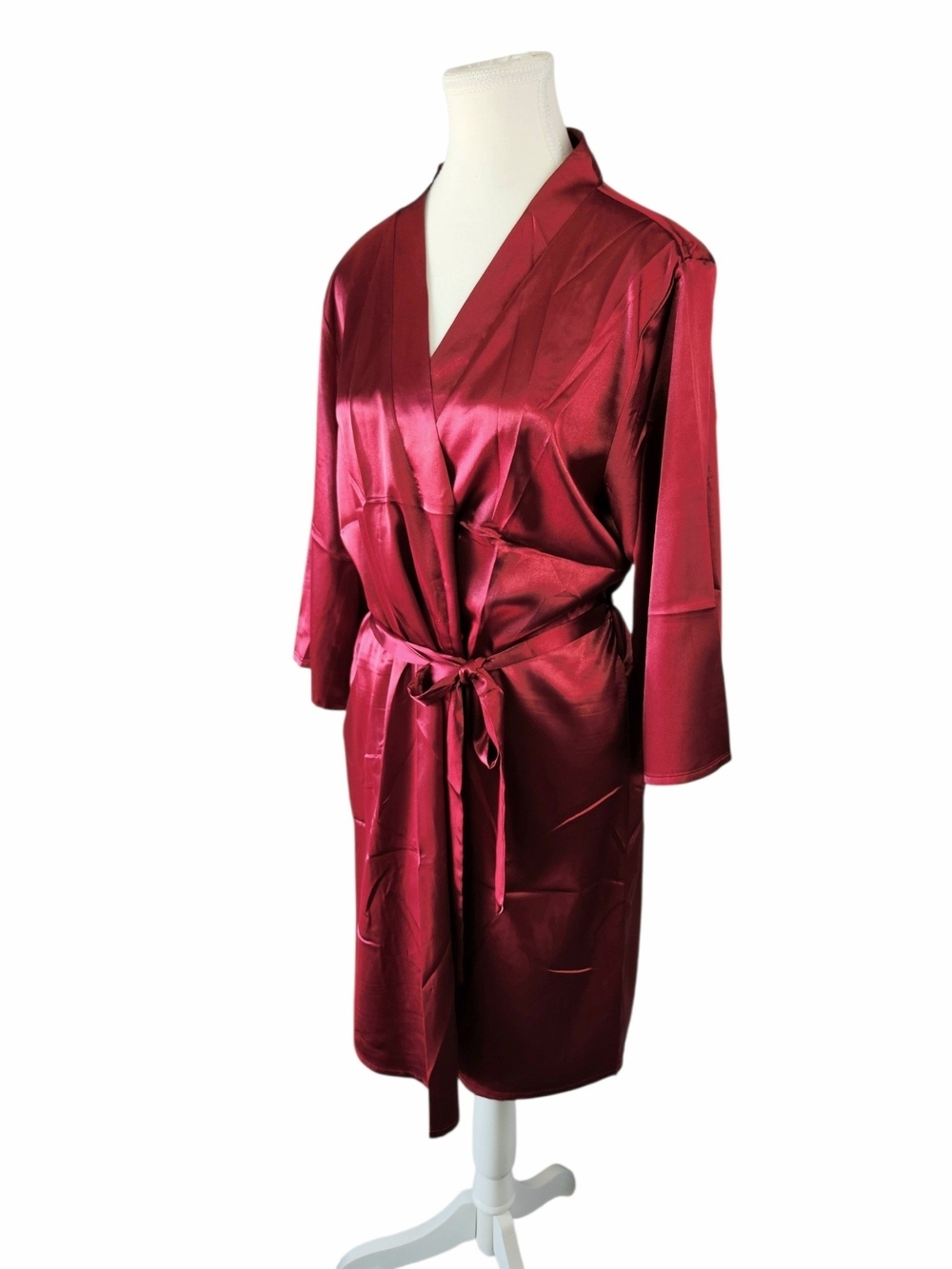 Ekouaer Satin Robe Medium Burgundy Wine Red Kimono Wrap Sleepwear Loungewear